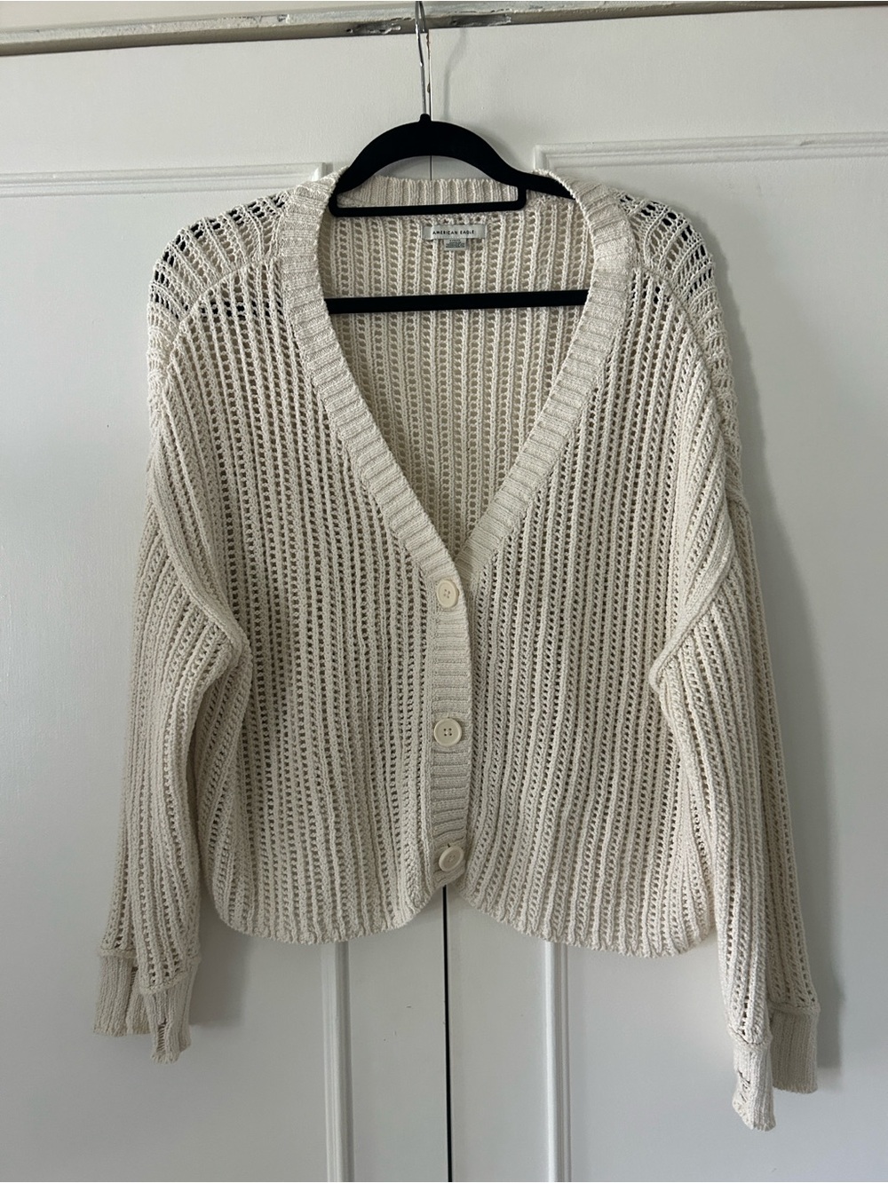 American Eagle Outfitters Cream Open-Weave Cropped Cardigan